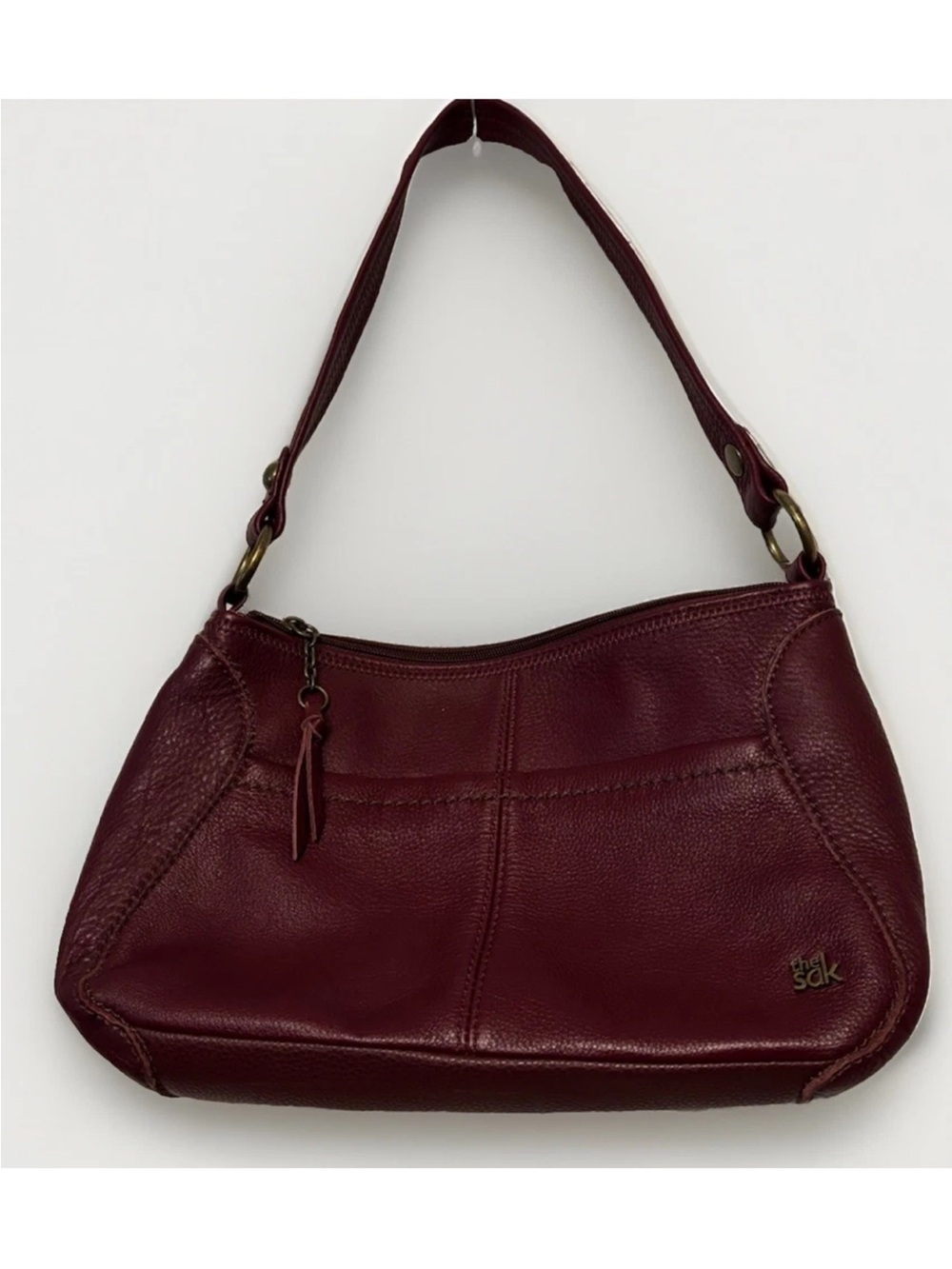 Sax Iris Burgundy Pebbled Leather Shoulder Small Boho Bag with Single Strap - Picture 2 of 11